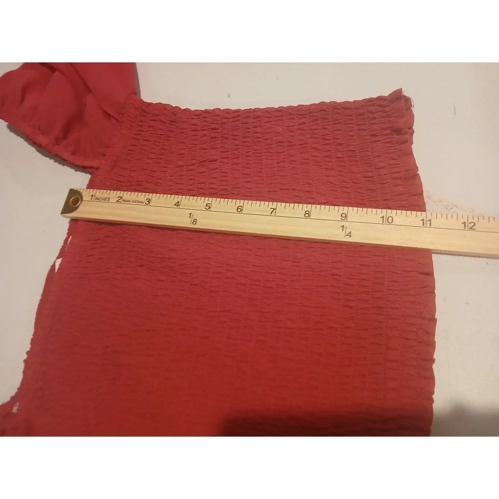 Joy & Ash Smocked Square Neck Bell Sleeve Crop Top Pink M Fairy Ethereal - Picture 10 of 10